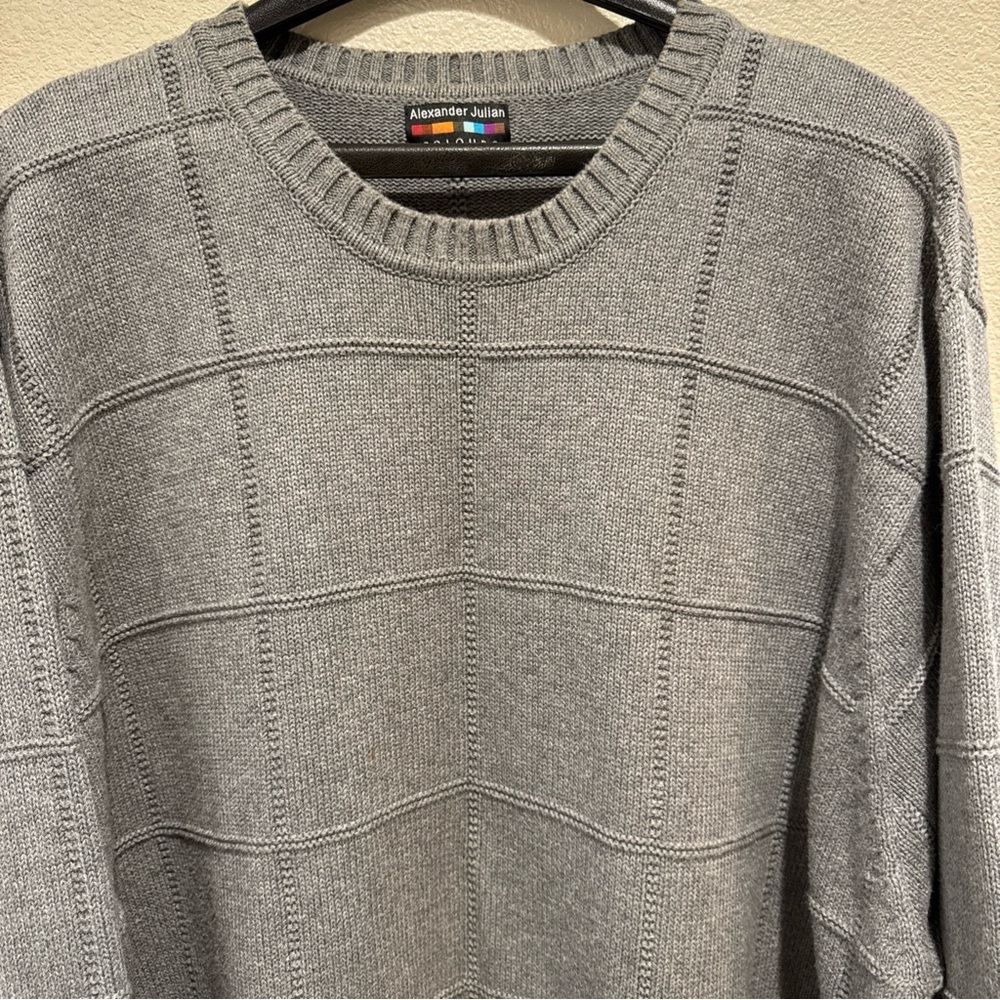 Alexander Julian Colours Mens Gray Chevron Knit‎ Pullover Sweater Sz XL Luxury
